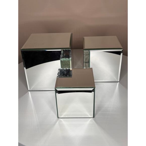 VTG SET of 3 Mirror Cube Box Stands 4", 5", & 6" makeup , candle holder, display - Picture 7 of 11